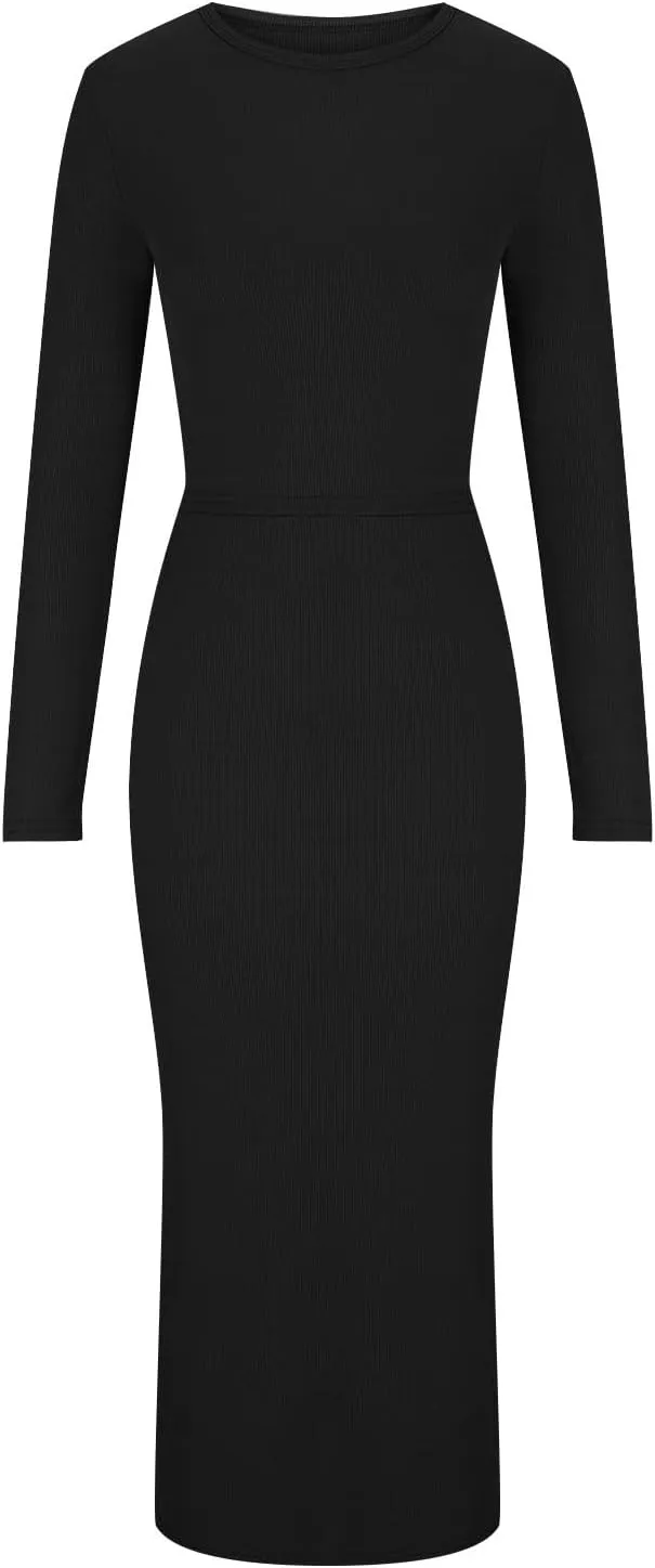 Womens 2 Piece Outfits Knit Sexy Trendy Casual Sets Long Sleeve Crop Tops Bodycon Maxi Long Skirt Knit Dresses