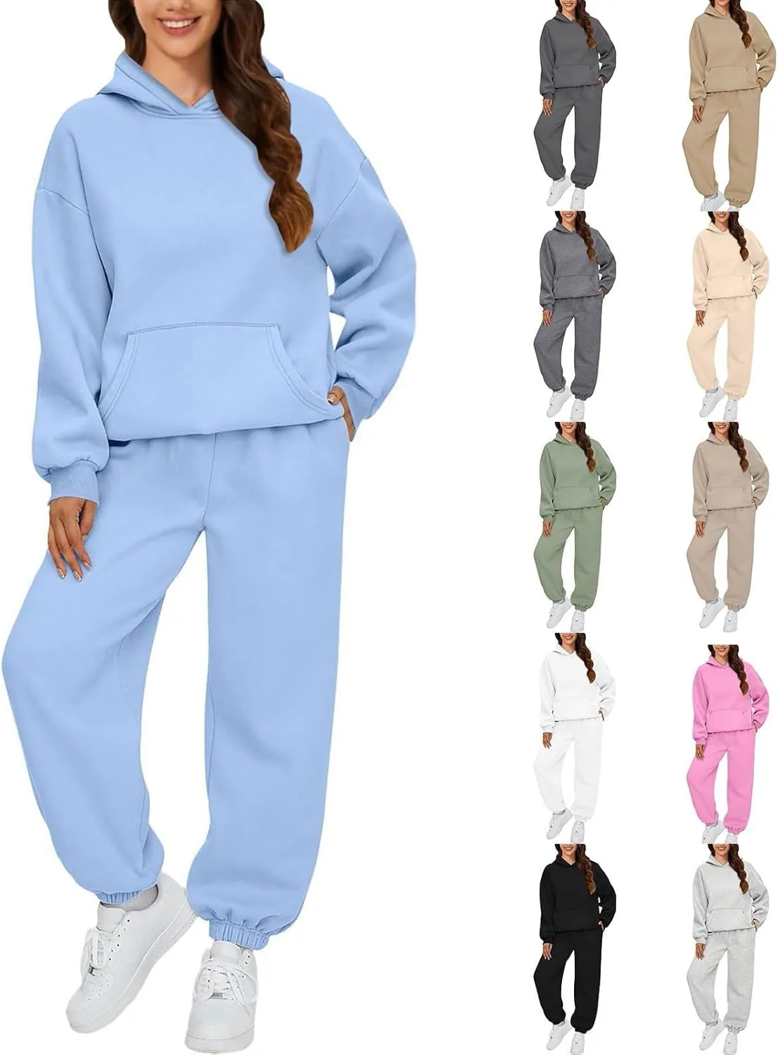 Womens 2 Piece Outfits Lounge Hoodie Sweatsuit Sets Oversized Sweatshirt Baggy Tracksuit Fall Y2K Outfits