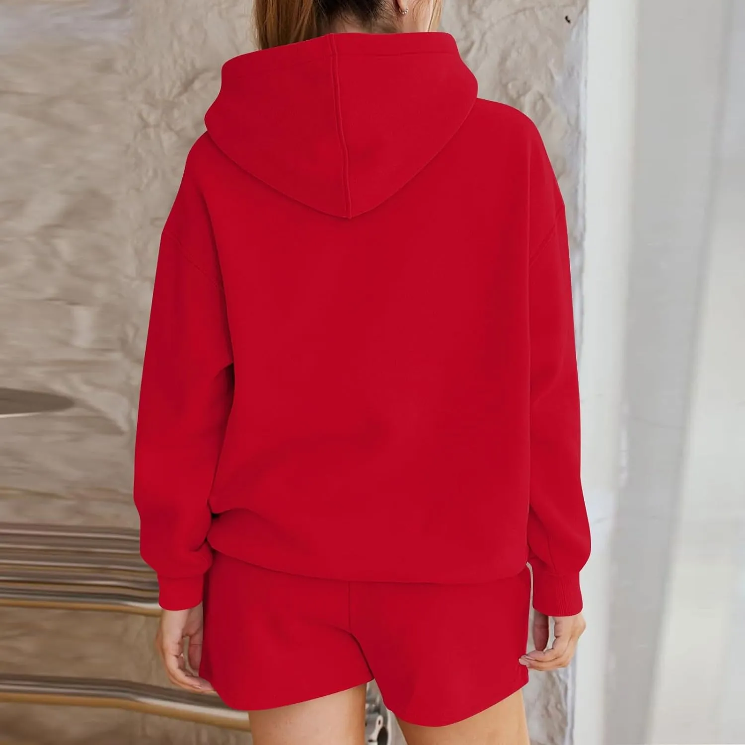Women's 2024 Fall Oversized 2 Piece Outfits Lounge Hoodie Sweatsuit Lounge Sets Casual Top and Shorts with Pockets
