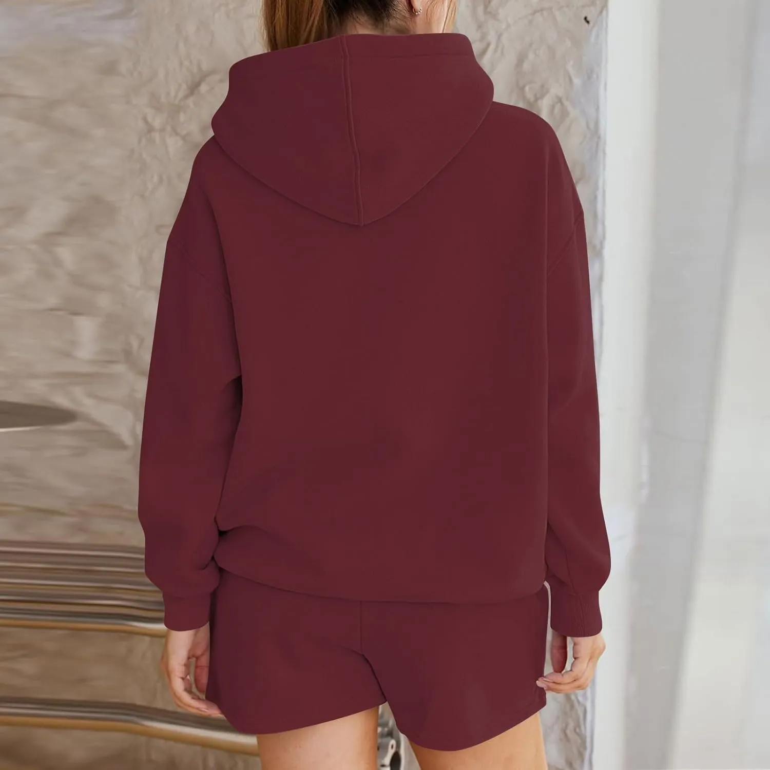 Women's 2024 Fall Oversized 2 Piece Outfits Lounge Hoodie Sweatsuit Lounge Sets Casual Top and Shorts with Pockets