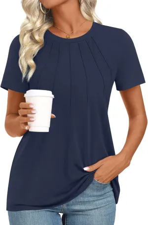 Womens 2025 Tunic Summer Casual Tops Short Sleeve Blouses Crewneck Fashion Tshirts M-3XL