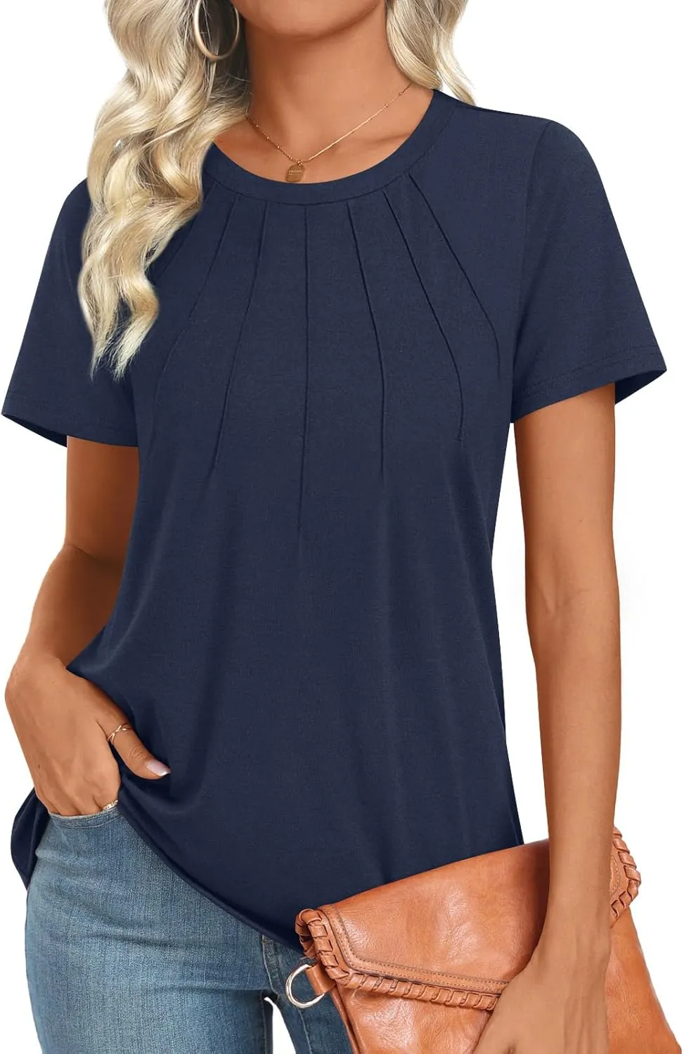 Womens 2025 Tunic Summer Casual Tops Short Sleeve Blouses Crewneck Fashion Tshirts M-3XL