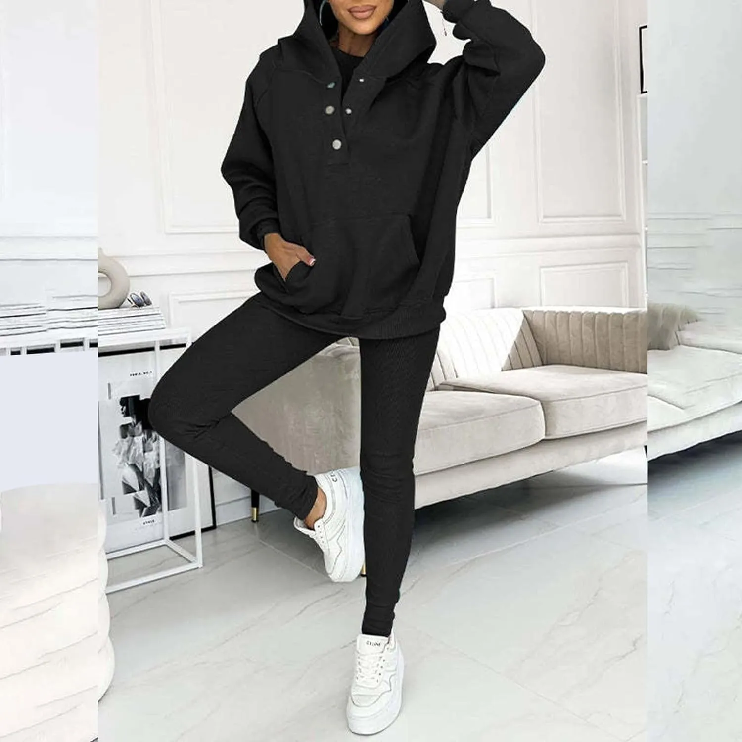 Womens 3 Piece Sports Outfits Lounge Hoodie Sweatsuit Sets Oversized Sweatshirt Baggy Fall Slim Trousers Vest Sweatpants