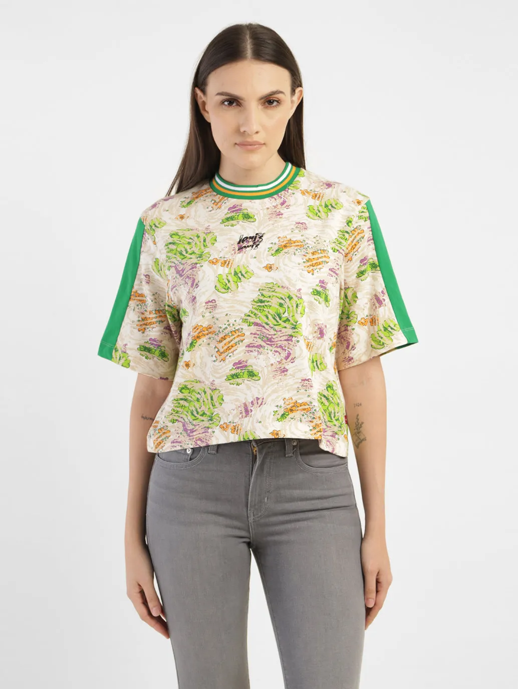 Women's Abstract Print Round Neck T-shirt