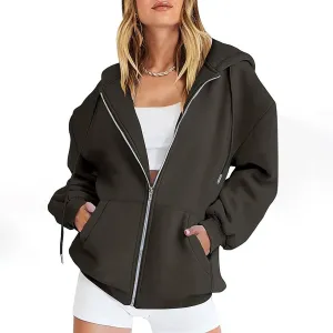 Women's Blank Hoodies Zip Up Long Sleeve Hooded Sweatshirts Oversized Loose Casual Jackets with Pockets Fall Outfits