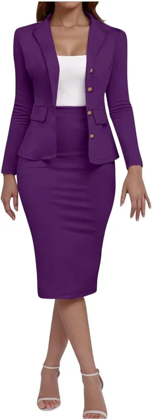 Women's Business Suit 2 Piece Long Sleeve Skirt Suit Set 2025 Lady Blazer Office Work Solid Slim Fit Jacket Outfits