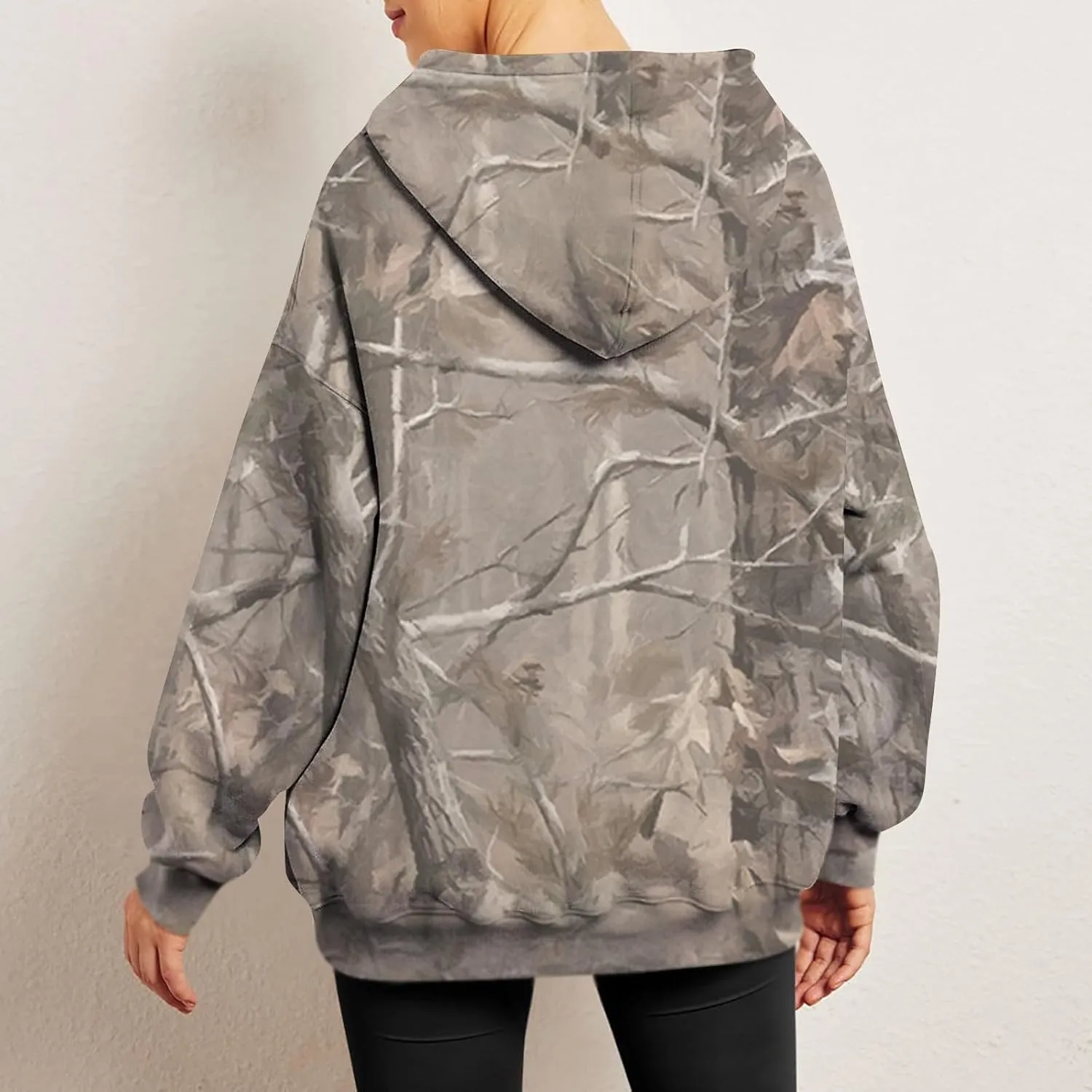 Womens Camo Hoodie Maple Leaf Print Oversized Hooded Sweatshirt Fashion Y2K Hoodies Cute Trendy Fall Clothes Pockets
