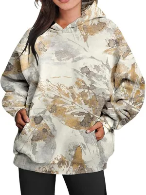 Womens Camo Hoodie Maple Leaf Print Oversized Hooded Sweatshirt Fashion Y2K Hoodies Cute Trendy Fall Clothes Pockets