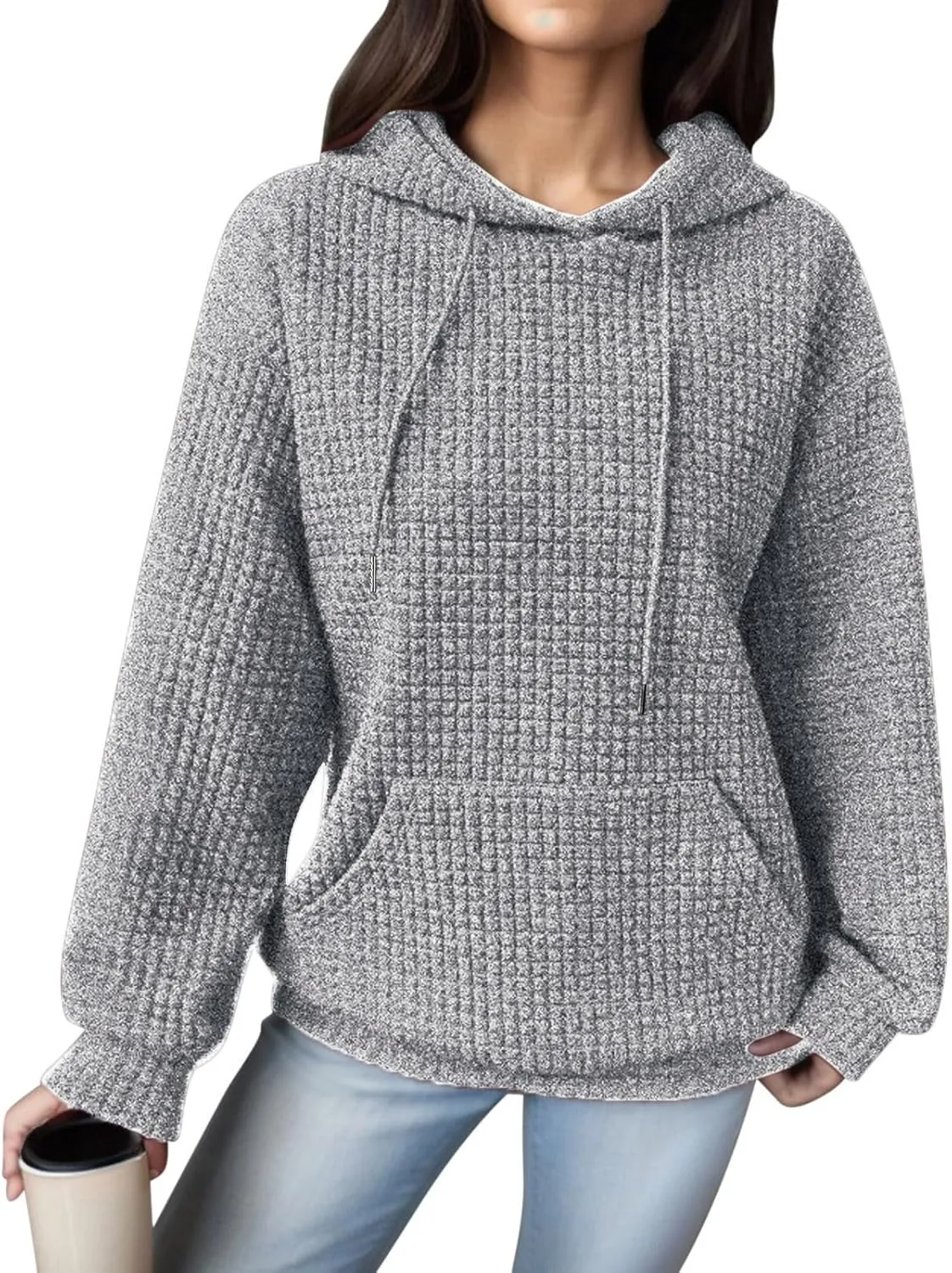 Women's Casual Oversized Hoodies Color Block Long Sleeve Drawstring Sweatshirt Solid Loose Pullover Tops with Pocket