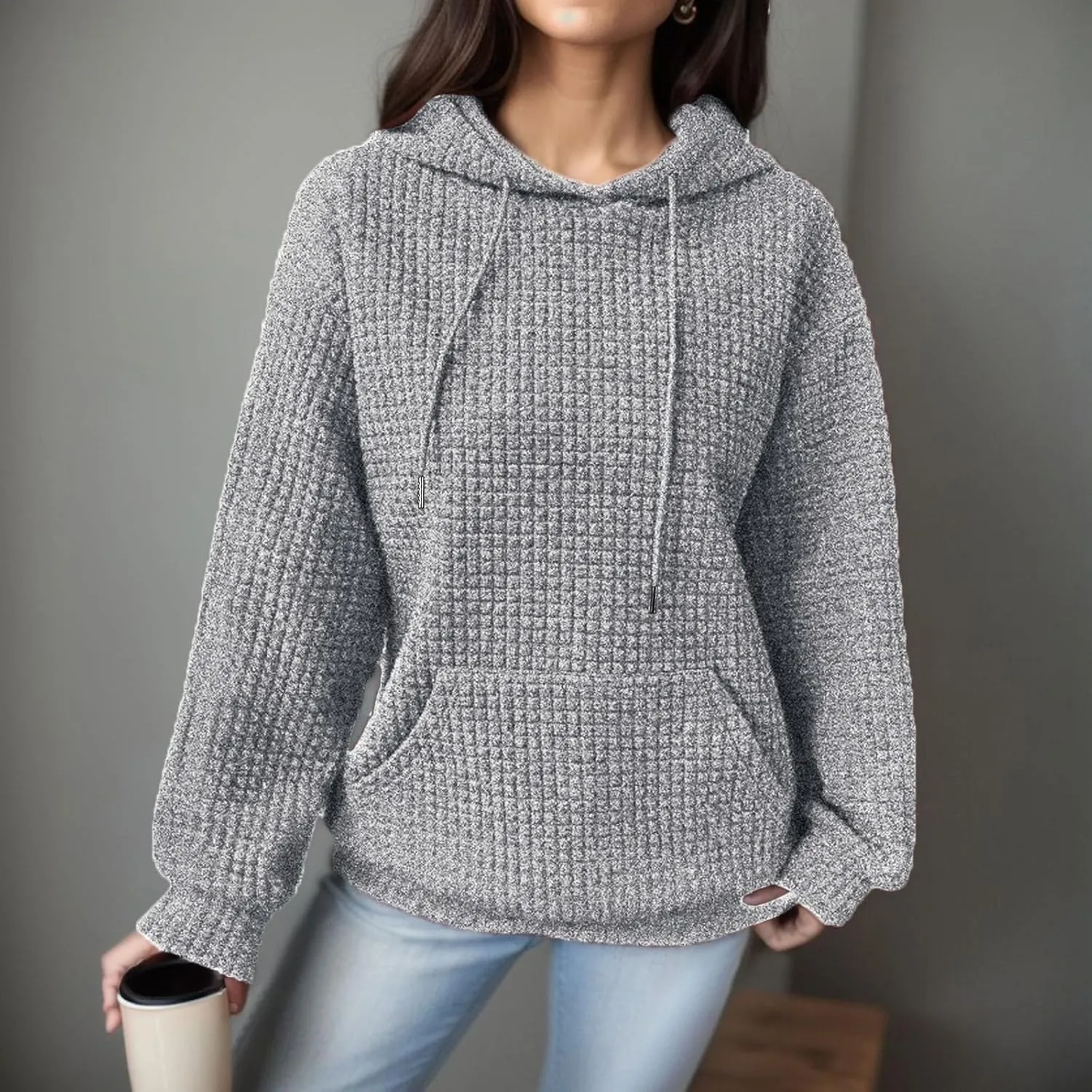 Women's Casual Oversized Hoodies Color Block Long Sleeve Drawstring Sweatshirt Solid Loose Pullover Tops with Pocket