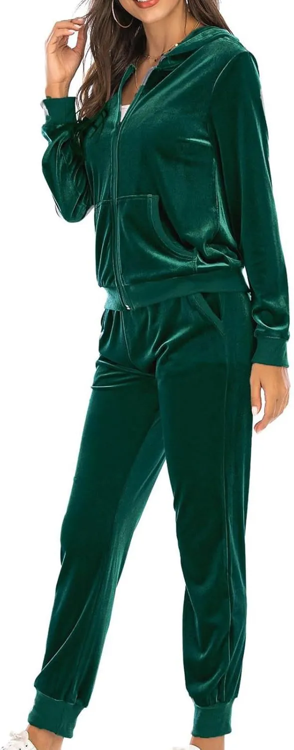 Women's Casual Tracksuit Velour Sweatsuits 2 Piece Set Velvet Outfits Comfy Lounge Sets Sweatshirts and Sweatpants
