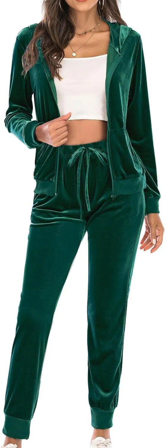 Women's Casual Tracksuit Velour Sweatsuits 2 Piece Set Velvet Outfits Comfy Lounge Sets Sweatshirts and Sweatpants