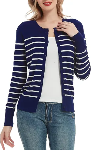 Women's Crew Neck Button Down Long Sleeve Cardigan Sweater