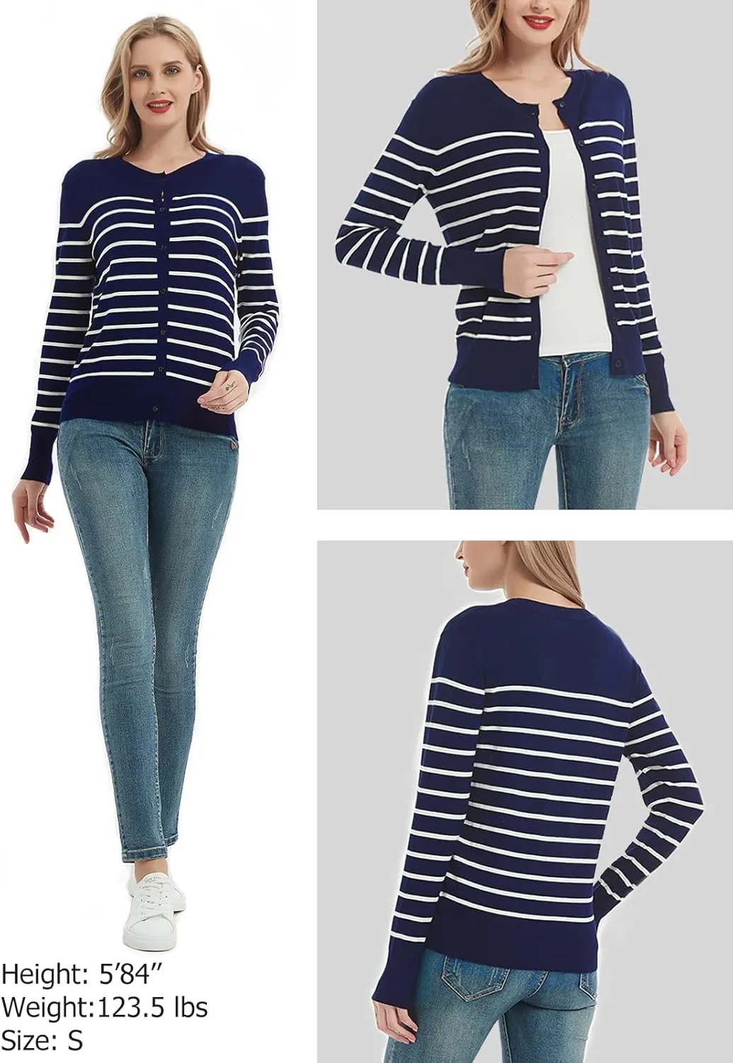 Women's Crew Neck Button Down Long Sleeve Cardigan Sweater