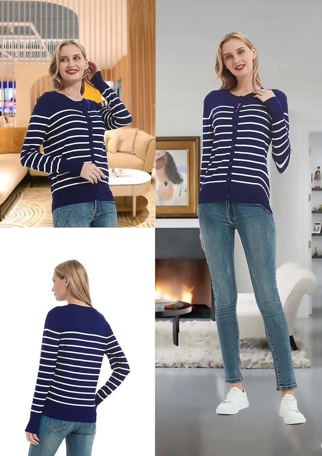 Women's Crew Neck Button Down Long Sleeve Cardigan Sweater