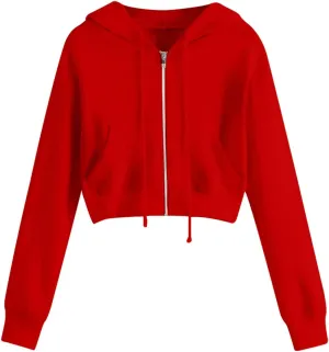 Women's Crop Tops Zip Up Hoodies Teen Girls Fall Jacket Casual Workout Long Sleeve Cropped Sweatshirts Y2K Clothes