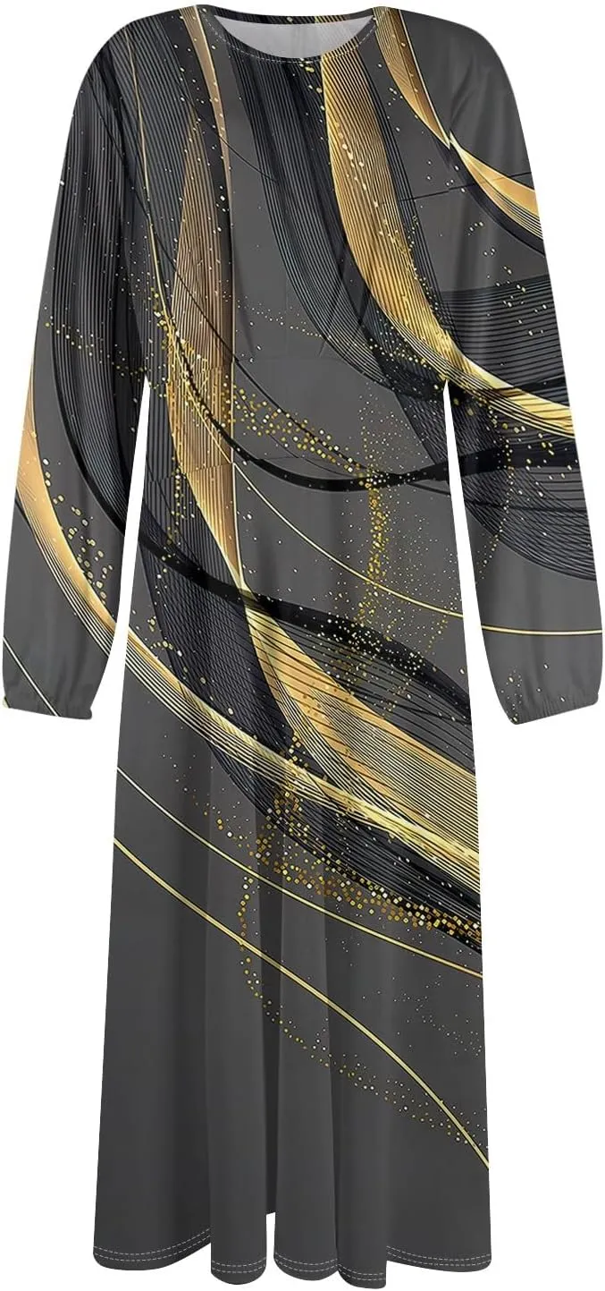 Women's Elegant Long Sleeve Gradient Midi Dress Stylish Casual Wear for Parties Work and Everyday Outfits