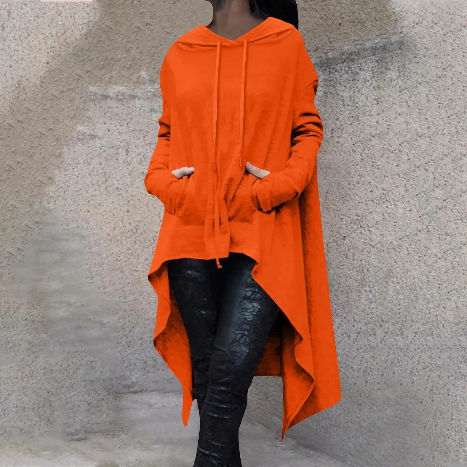 Women's Fashion Hoodies Oversized Sweatshirts Cowl Neck Hi-Low Hem Pullover Long Asymmetric Sweater Top with Pocket