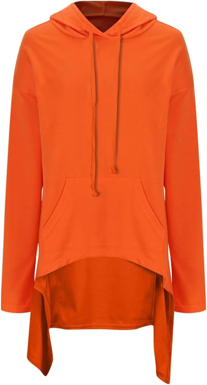 Women's Fashion Hoodies Oversized Sweatshirts Cowl Neck Hi-Low Hem Pullover Long Asymmetric Sweater Top with Pocket