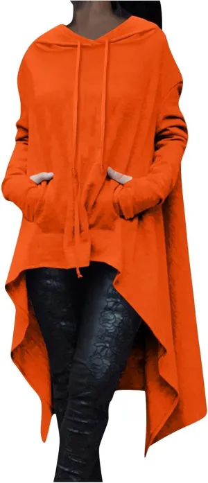 Women's Fashion Hoodies Oversized Sweatshirts Cowl Neck Hi-Low Hem Pullover Long Asymmetric Sweater Top with Pocket