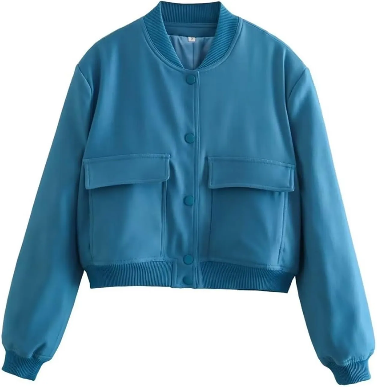 Women's Fashion Short Jackets Fall Button Down Strand Collar Varsity Cropped Shackets Long Sleeve Bomber with Pockets