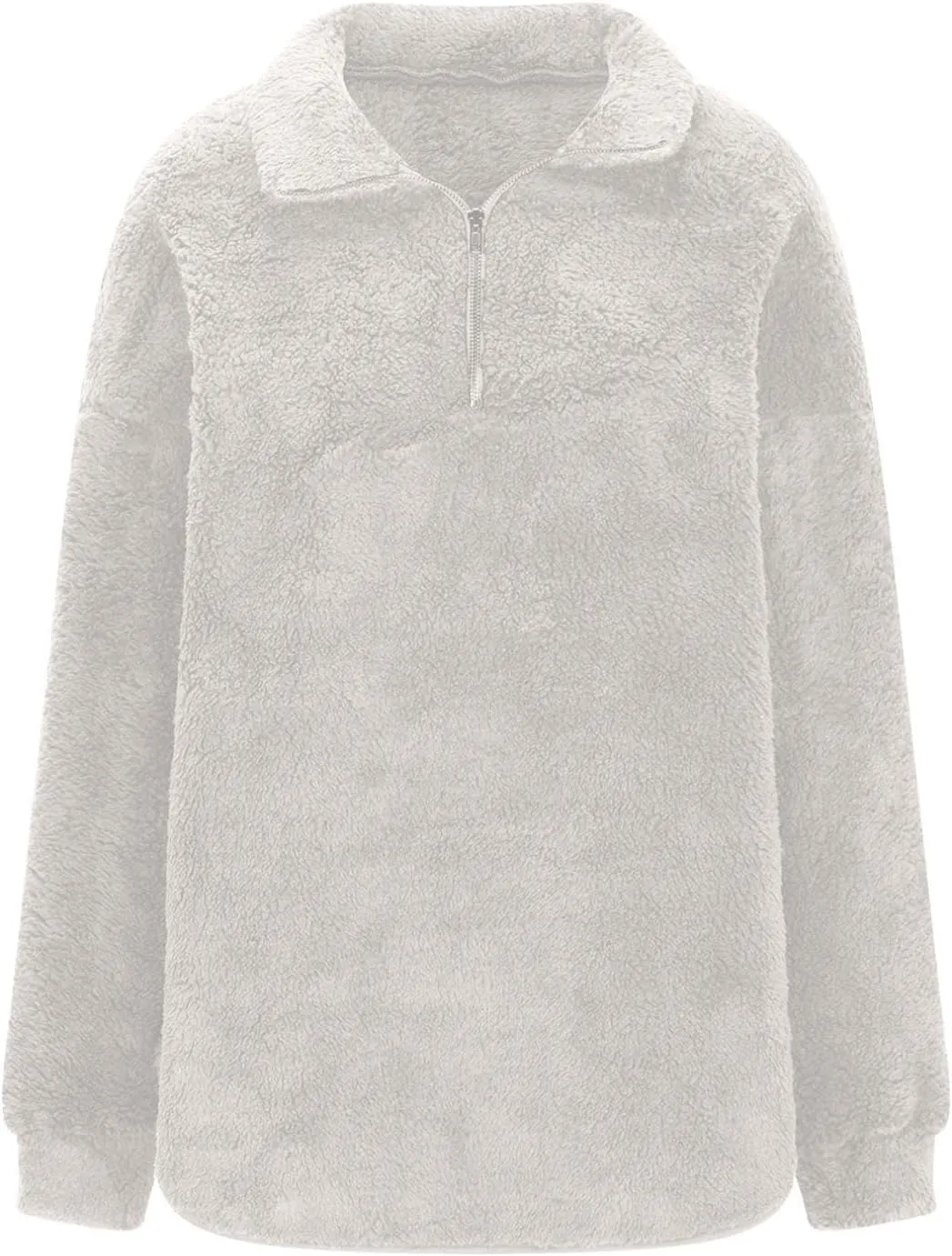 Womens Fleece Sweatshirt Half Zip Up Oversized Long Sleeve Sherpa Pullover Winter Warm Comfy Solid Color Fuzzy Tops