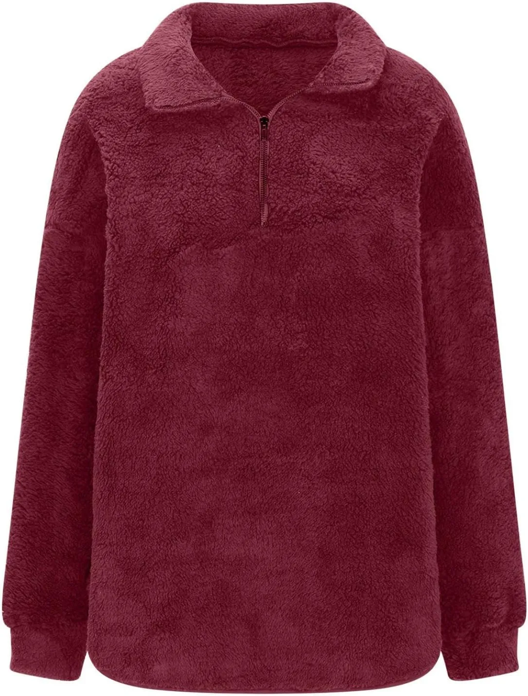 Womens Fleece Sweatshirt Half Zip Up Oversized Long Sleeve Sherpa Pullover Winter Warm Comfy Solid Color Fuzzy Tops