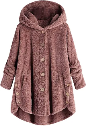 Womens Fleece Winter Coats Hooded Faux Shearling Shaggy Hoodies Long Sleeve Oversized Loose Thicken Warm Pullover Tops 2023
