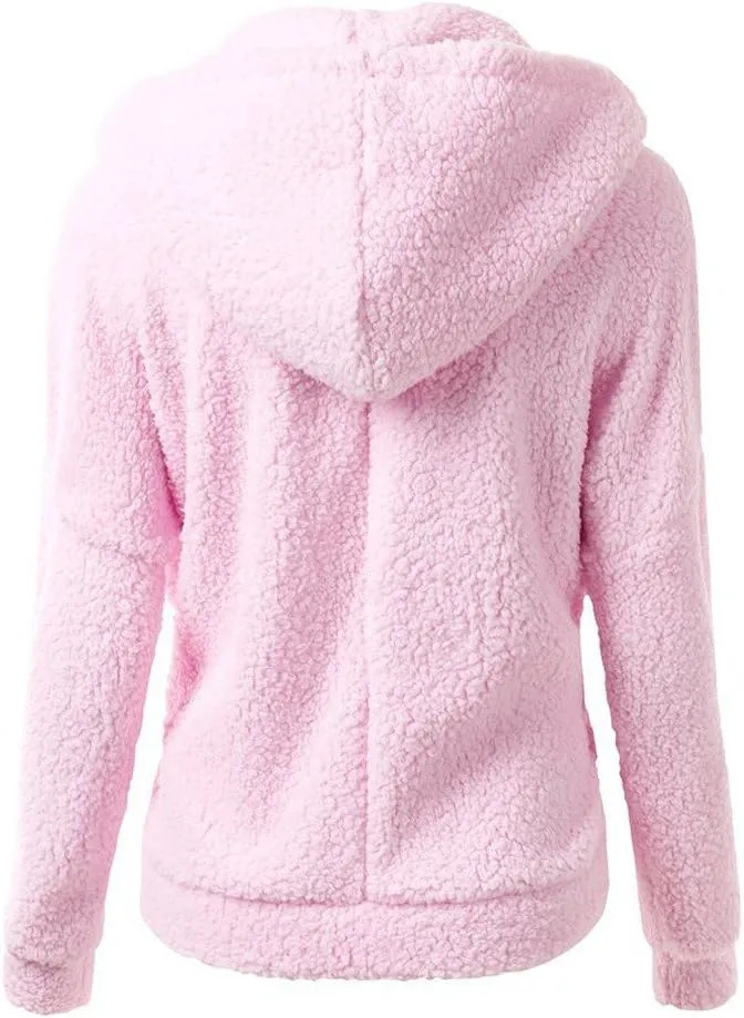 Womens Fluffy Hoodies Sherpa Lightweight Fleece Lined Fall Winter Coats Fuzzy Comfy Warm Plus Size Zip Up Jackets