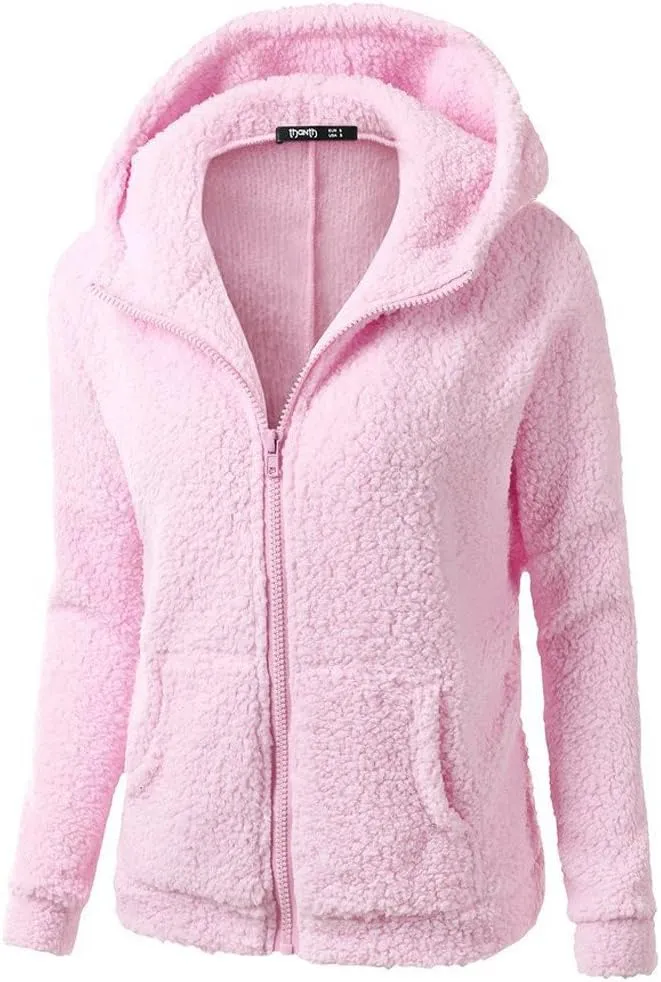 Womens Fluffy Hoodies Sherpa Lightweight Fleece Lined Fall Winter Coats Fuzzy Comfy Warm Plus Size Zip Up Jackets