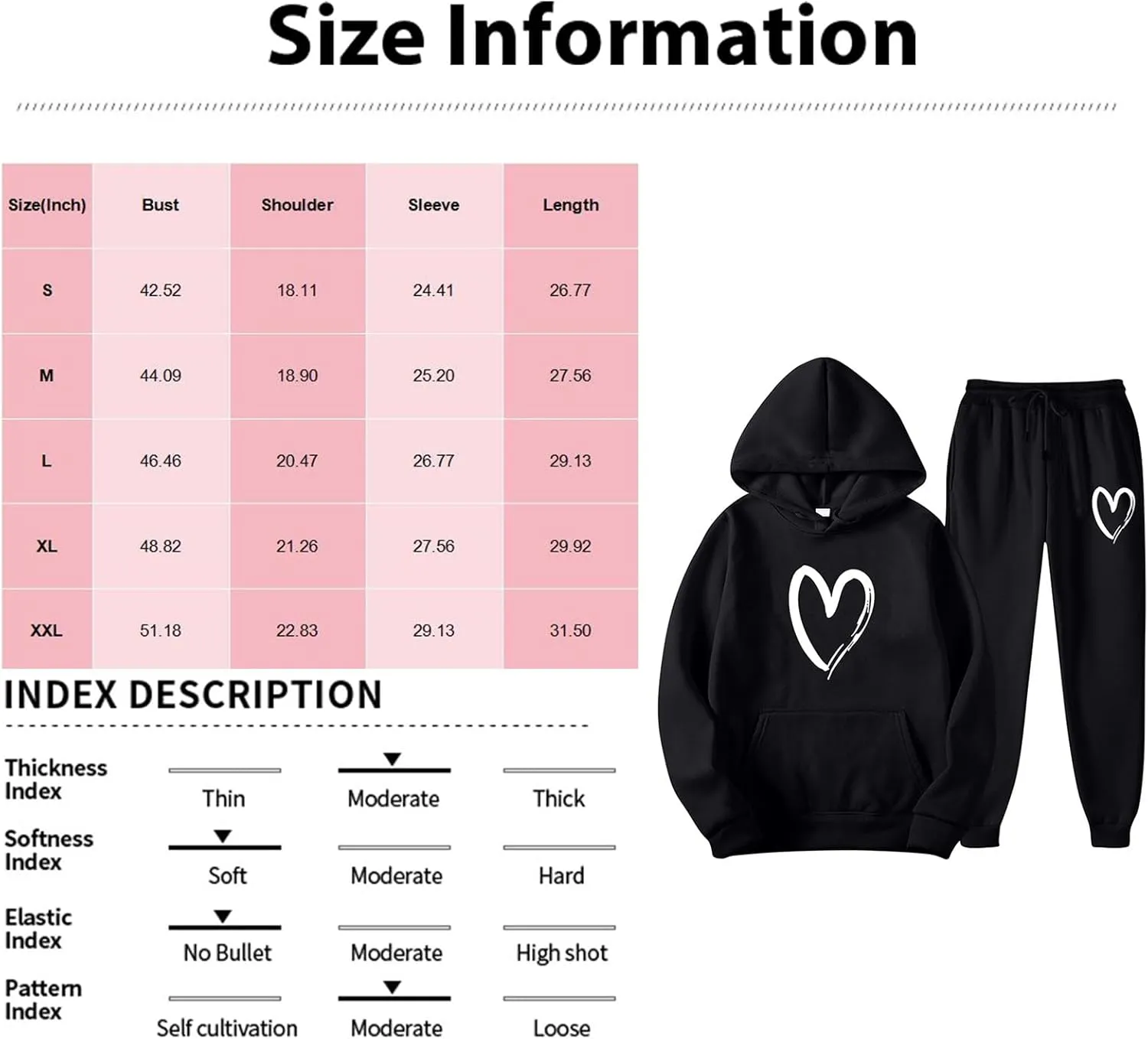 Women's Heart Print Fleece 2 Piece Outfits Sweatsuits Pullover Hoodie Sweatshirt and Jogger Pants Tracksuits Set