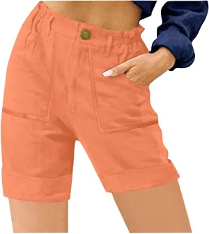 Women's High Waisted Shorts with Pockets Casual Button Loose Fit Pants 2025 Trendy Elastic Waist Beach Lounge Bottoms