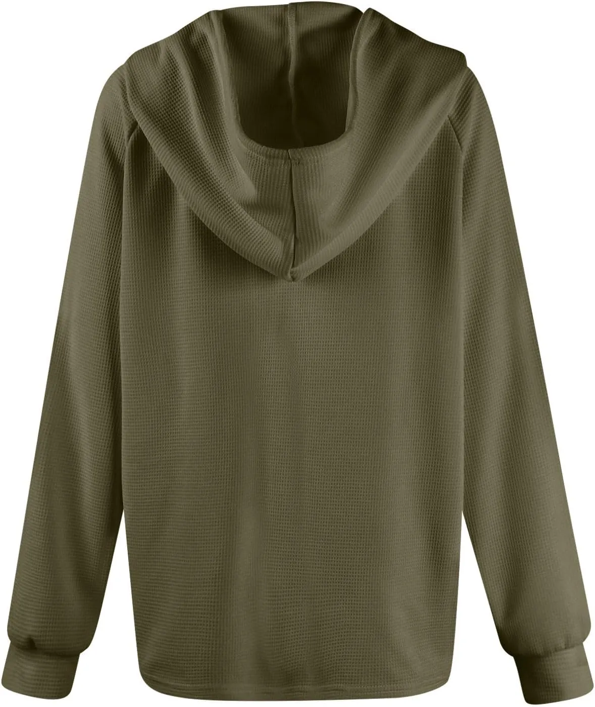 Womens Hoodies 2024 Fall Fashion Button V Neck Waffle Knit Tops Drawstring Hooded Oversized Sweatshirt with Pocket