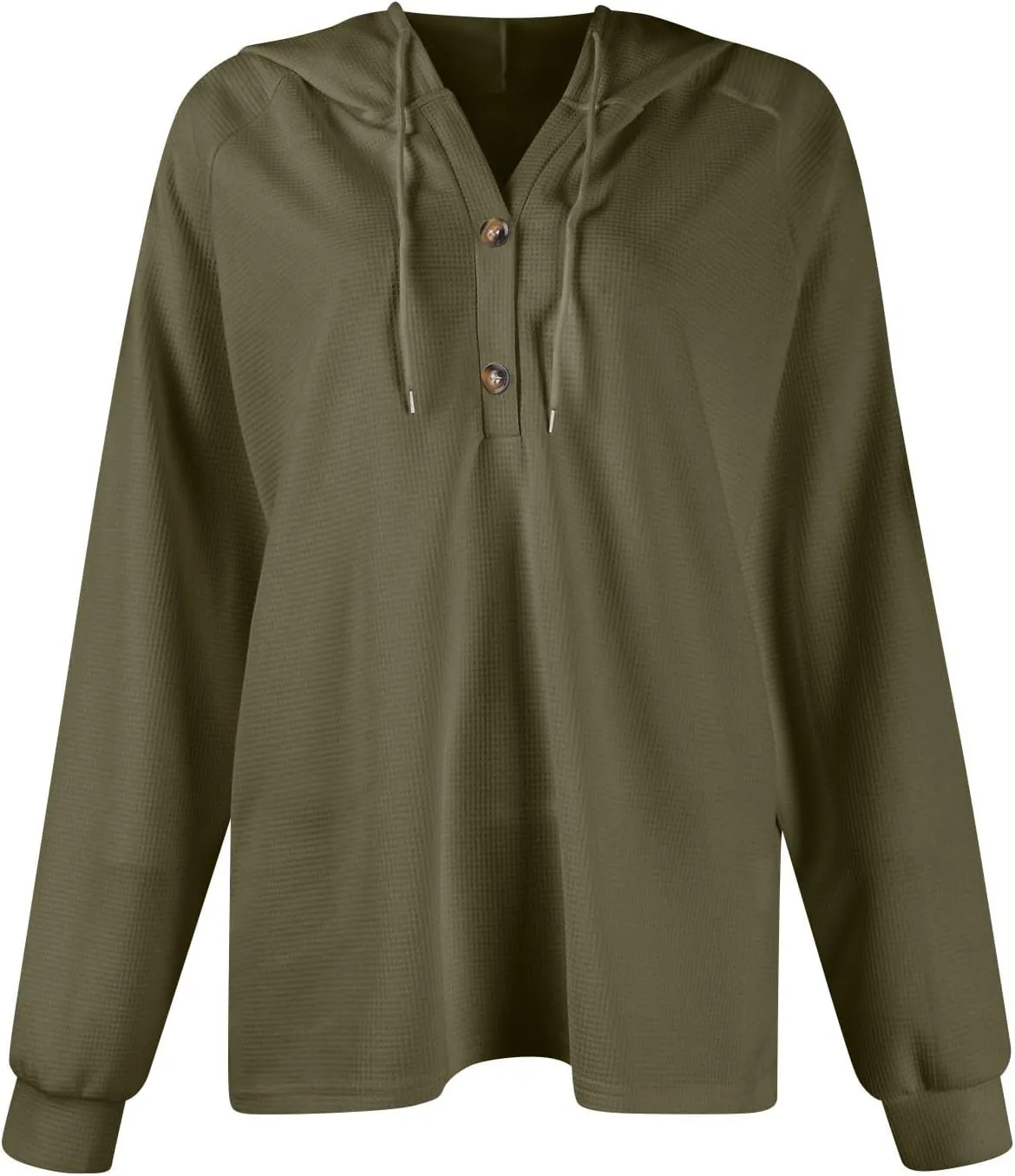 Womens Hoodies 2024 Fall Fashion Button V Neck Waffle Knit Tops Drawstring Hooded Oversized Sweatshirt with Pocket