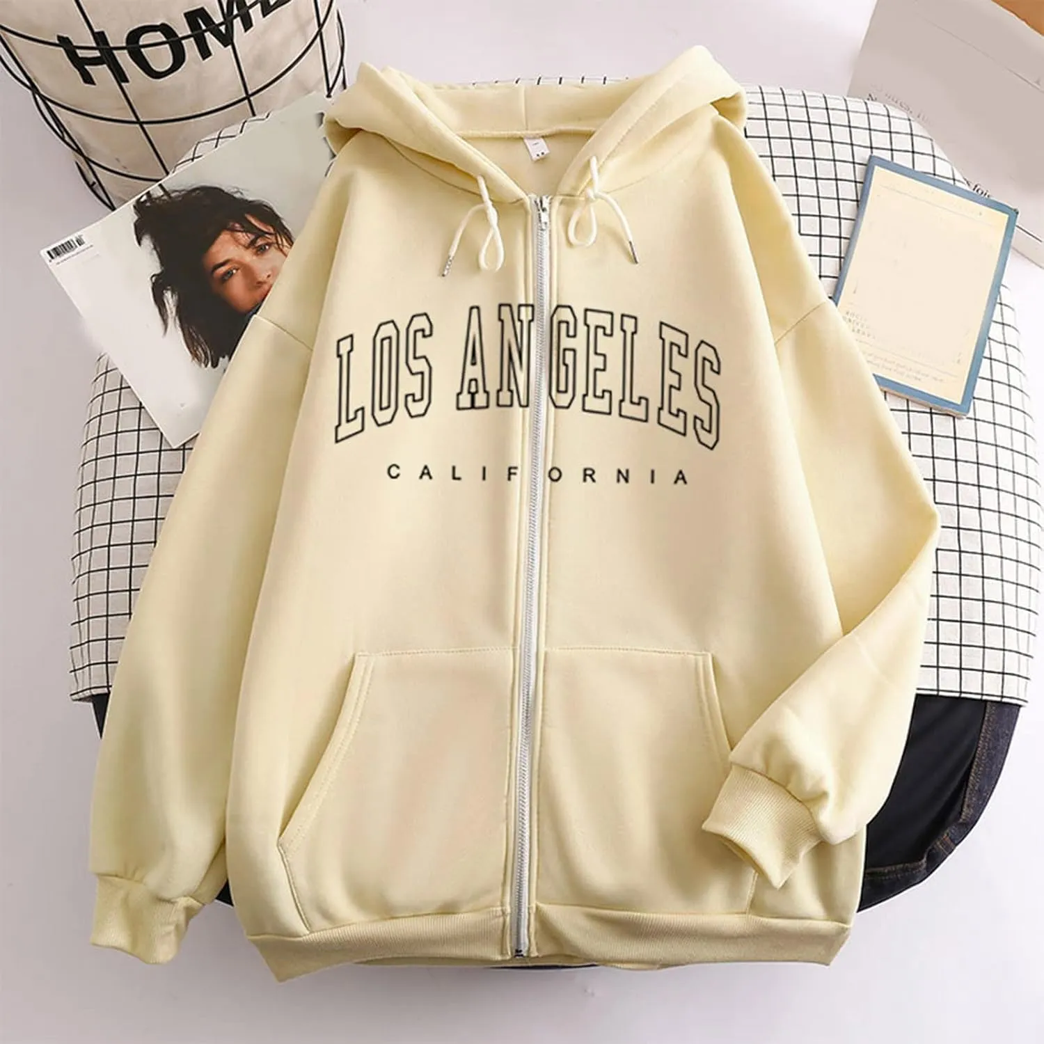 Women's Hoodies for Teen Girls Fall Jacket Oversized Sweatshirts Casual Drawstring Zip up Y2k Hoodie with Pocket