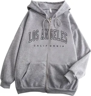 Women's Hoodies for Teen Girls Fall Jacket Oversized Sweatshirts Casual Drawstring Zip up Y2k Hoodie with Pocket