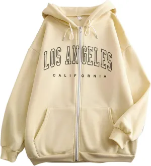 Women's Hoodies for Teen Girls Fall Jacket Oversized Sweatshirts Casual Drawstring Zip up Y2k Hoodie with Pocket