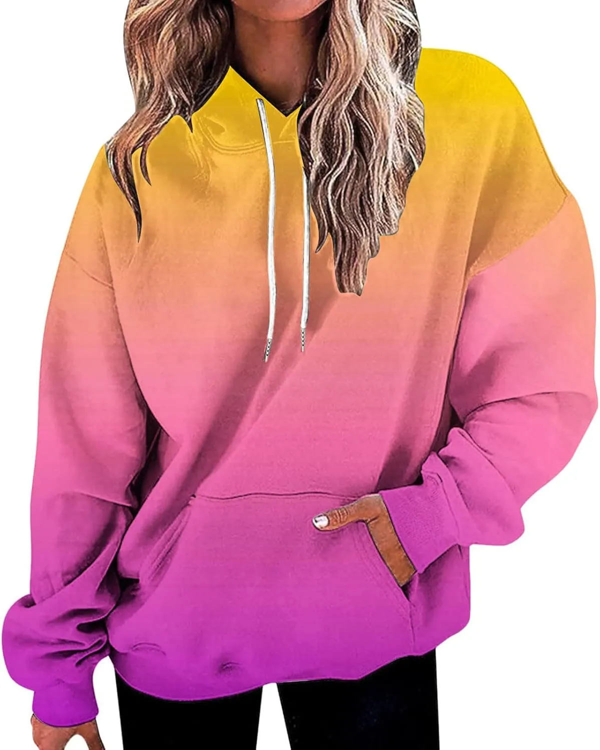 Womens Hoodies Oversized Sweatshirts Pullover Fashion Autumn And Winter Color Gradient Printing Casual Pockets Long