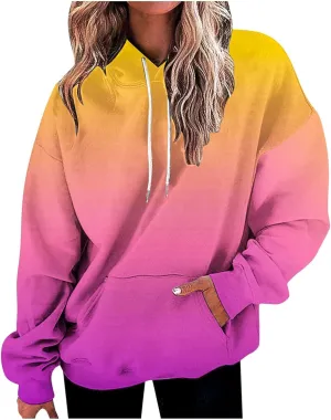 Womens Hoodies Oversized Sweatshirts Pullover Fashion Autumn And Winter Color Gradient Printing Casual Pockets Long