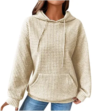 Womens Hoodies Oversized Waffle Drawstring Thick Pullover Sweatshirt Fall Fashion 2024 Soft Baggy Tunic Hoodies