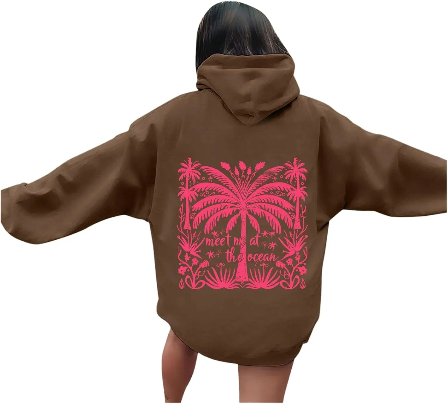 Womens Letter Print Oversized Hoodies Sweatshirts Casual Long Sleeve Pullover Tops with Pocket Fashion Outfits Clothes