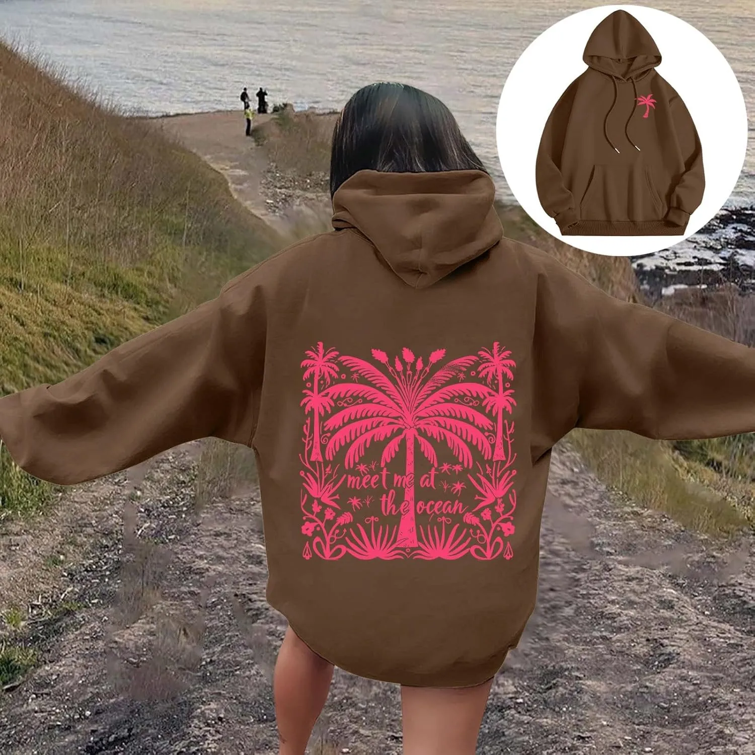 Womens Letter Print Oversized Hoodies Sweatshirts Casual Long Sleeve Pullover Tops with Pocket Fashion Outfits Clothes
