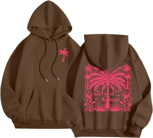 Womens Letter Print Oversized Hoodies Sweatshirts Casual Long Sleeve Pullover Tops with Pocket Fashion Outfits Clothes