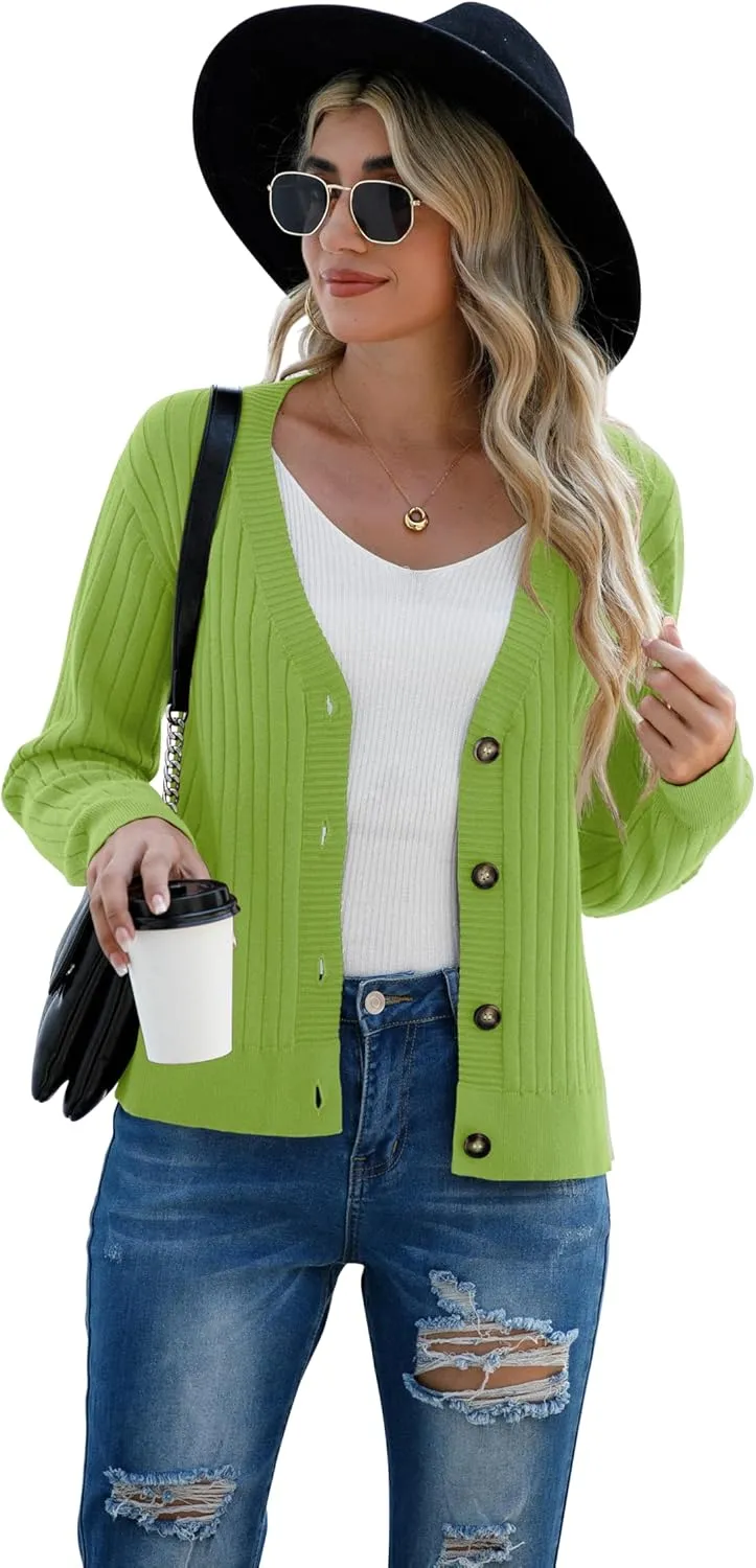 Women's Long Sleeve Cardigan Sweaters Casual V Neck Soft Knit Jacket Button Down Cardigan for Women Winter Fall