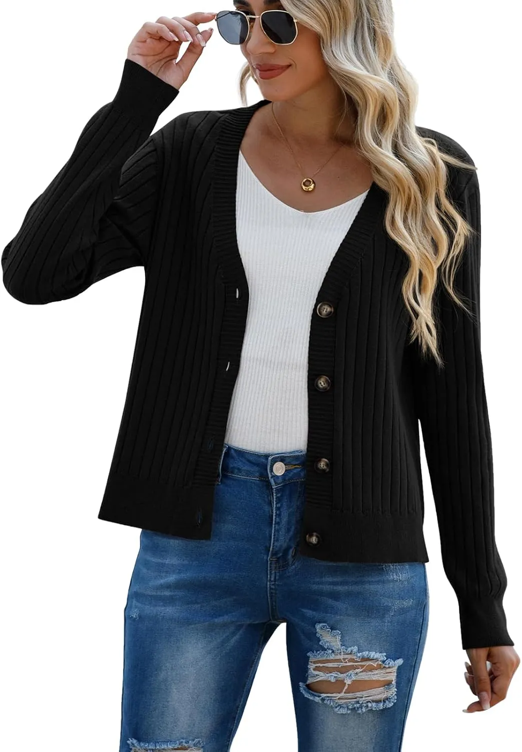 Women's Long Sleeve Cardigan Sweaters Casual V Neck Soft Knit Jacket Button Down Cardigan for Women Winter Fall