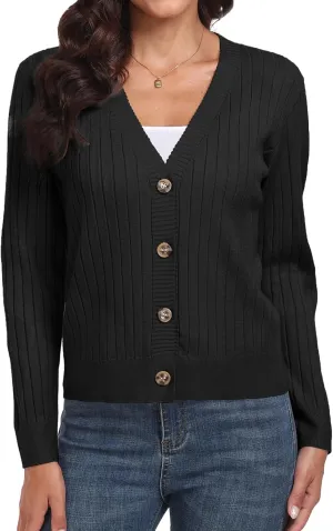 Women's Long Sleeve Cardigan Sweaters Casual V Neck Soft Knit Jacket Button Down Cardigan for Women Winter Fall