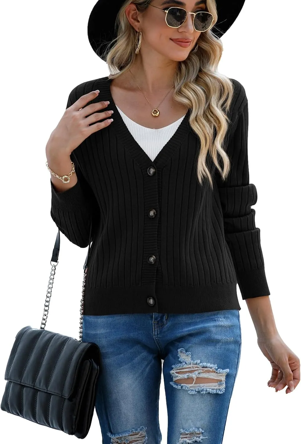 Women's Long Sleeve Cardigan Sweaters Casual V Neck Soft Knit Jacket Button Down Cardigan for Women Winter Fall