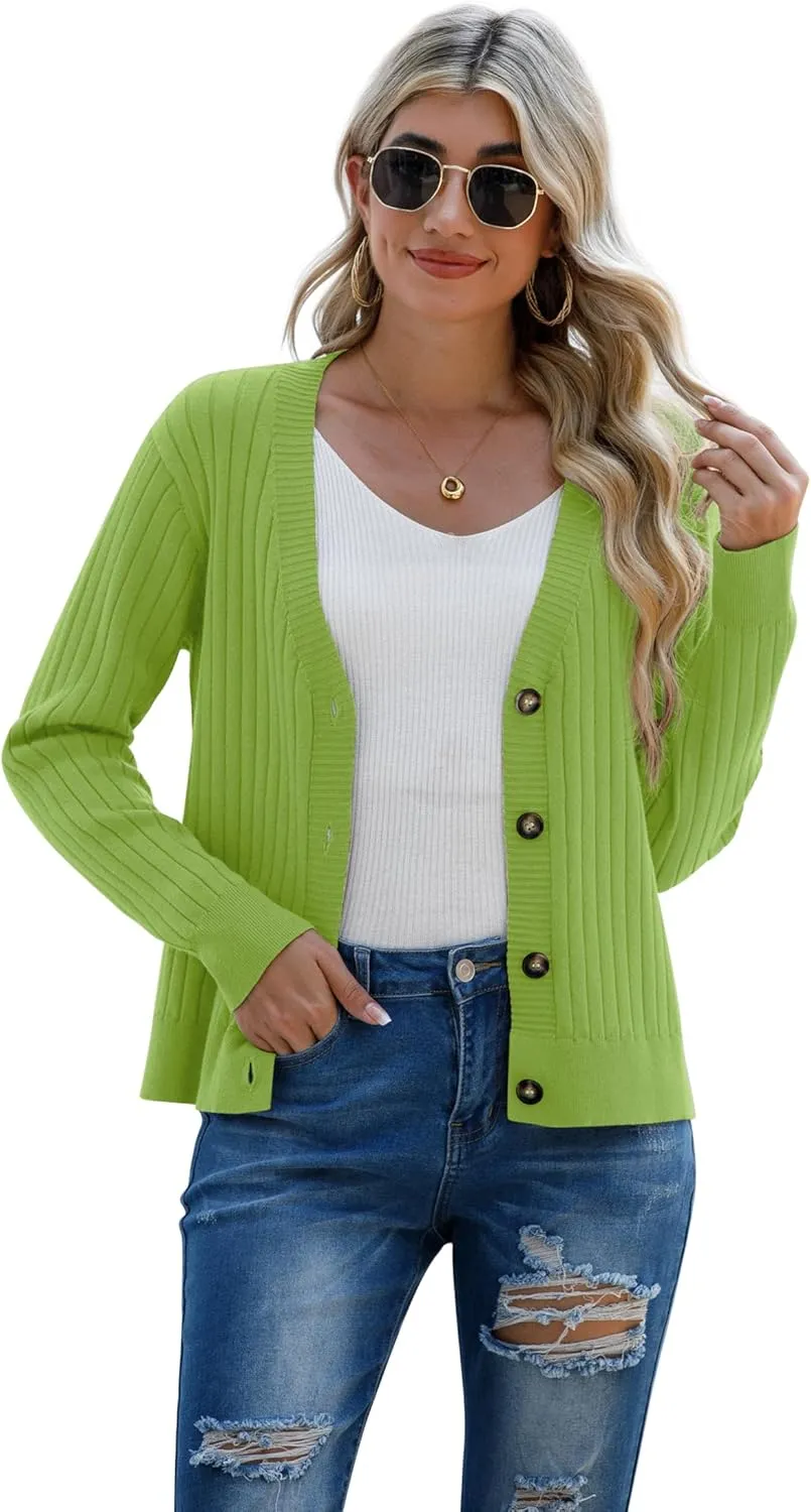 Women's Long Sleeve Cardigan Sweaters Casual V Neck Soft Knit Jacket Button Down Cardigan for Women Winter Fall