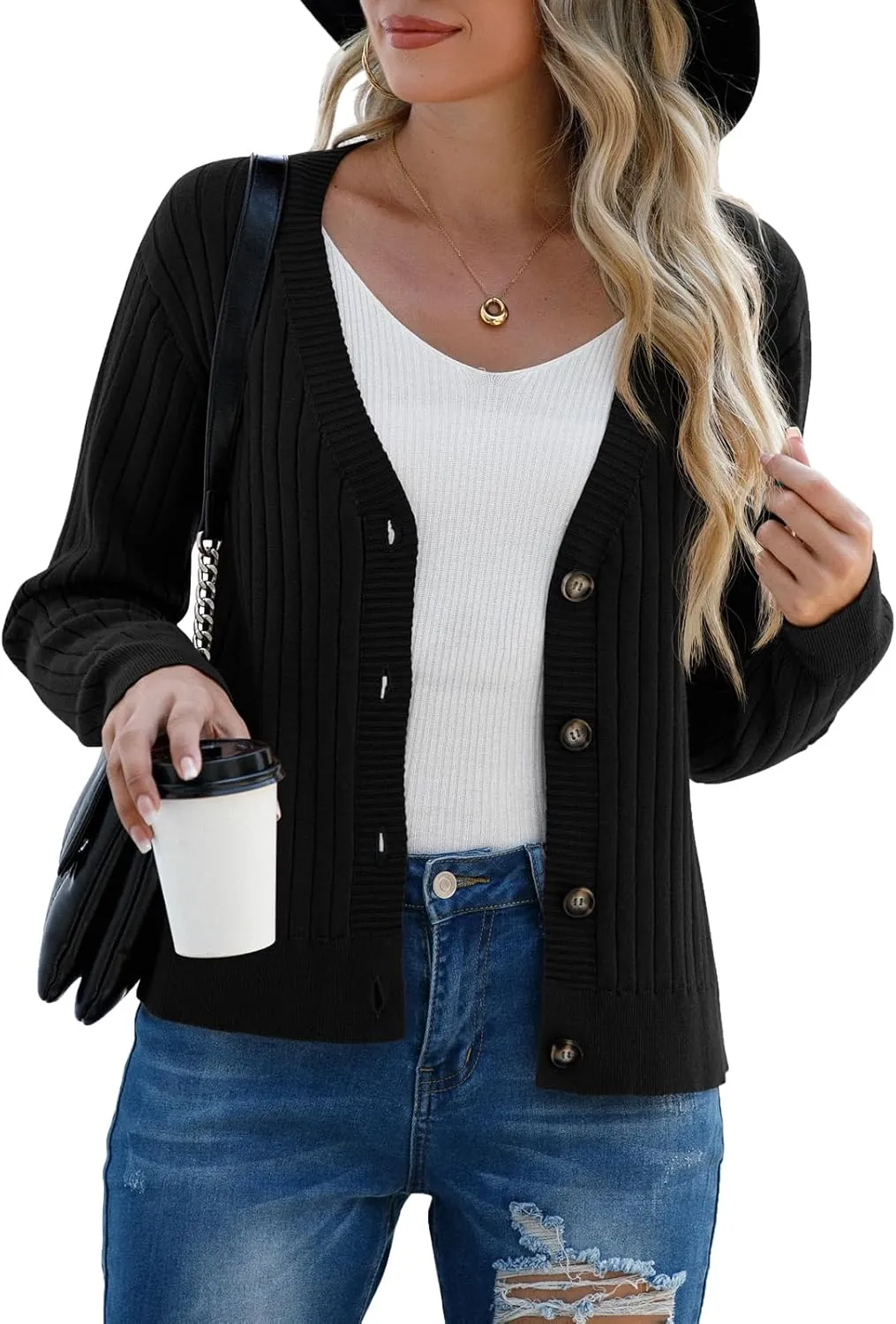 Women's Long Sleeve Cardigan Sweaters Casual V Neck Soft Knit Jacket Button Down Cardigan for Women Winter Fall