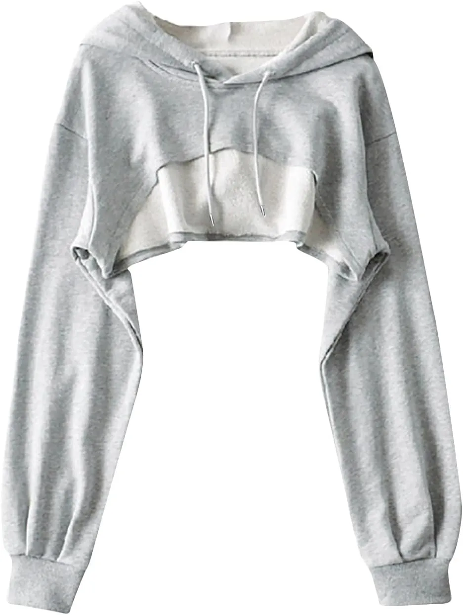 Womens Long Sleeve Crop Tops Hoodies Sweatshirt Cropped Workout Tops Athletic Shirts Fashion Teen Girls Y2k Clothes